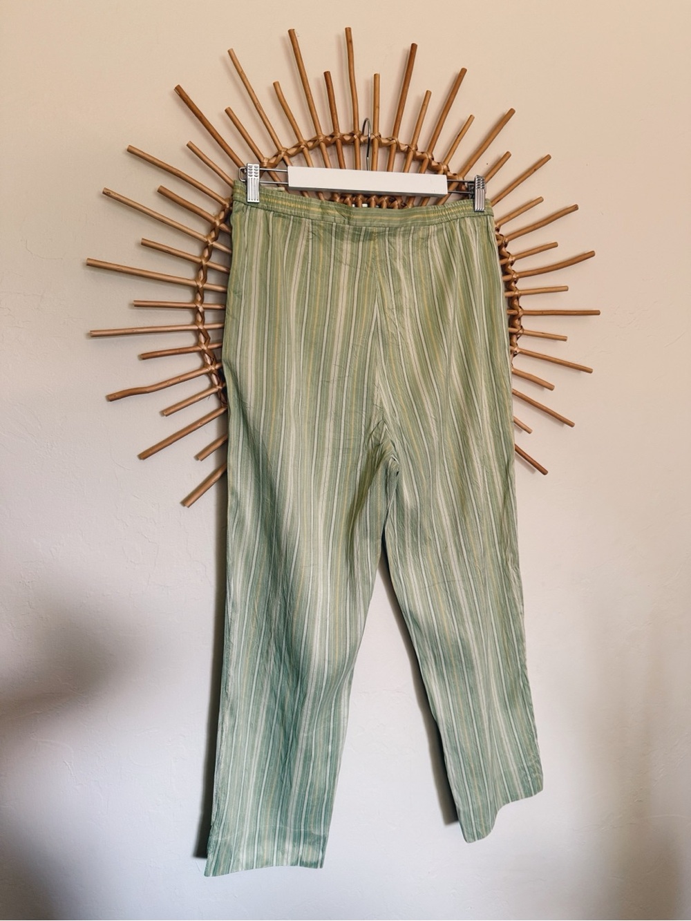 Silk Light Green Stripe Wide-Leg Women's Pants - Picture 7 of 8